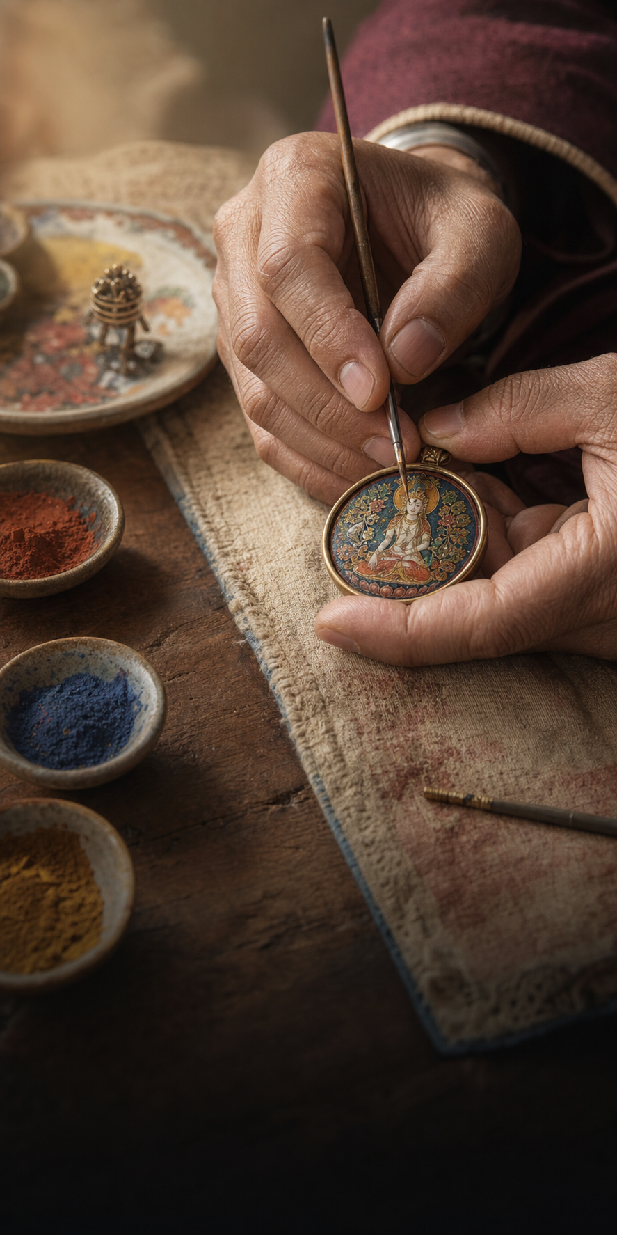 Artisan painting a miniature pendant