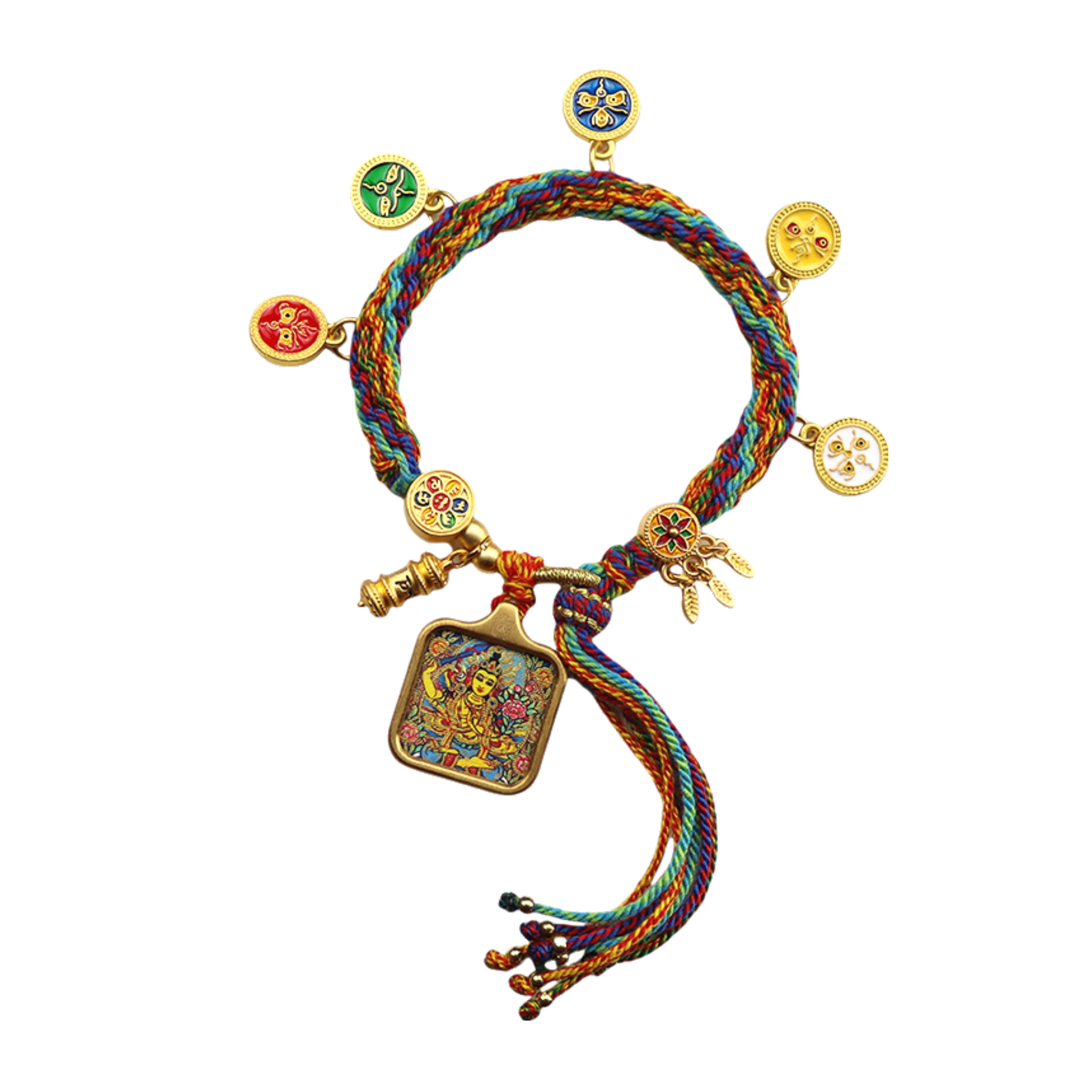 Manjushri — Hand-Painted Gilded Thangka Charm Bracelet (2D) — product on white background