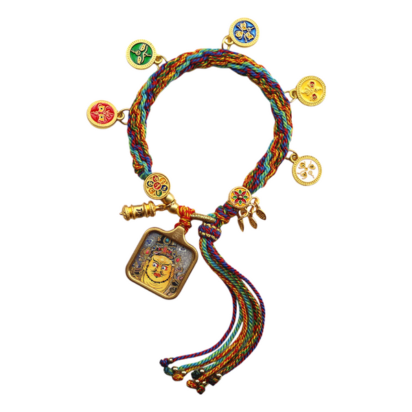 Yellow Jambhala — Hand-Painted Gilded Thangka Charm Bracelet (2D)