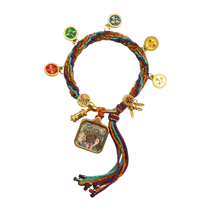 Past & Present Life — Hand-Painted Gilded Thangka Charm Bracelet (2D)