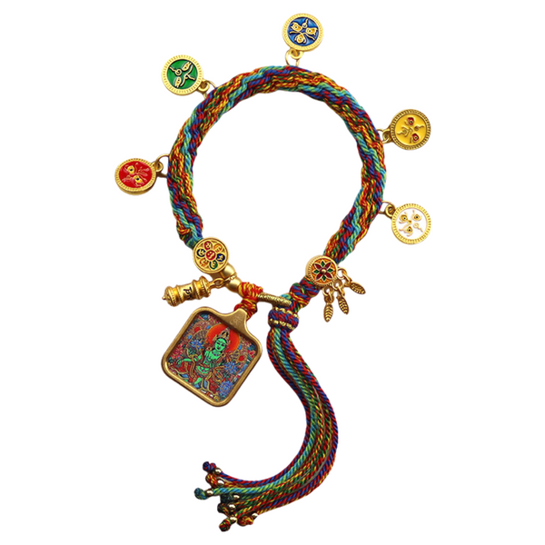 Green Tara — Hand-Painted Gilded Thangka Charm Bracelet (2D)
