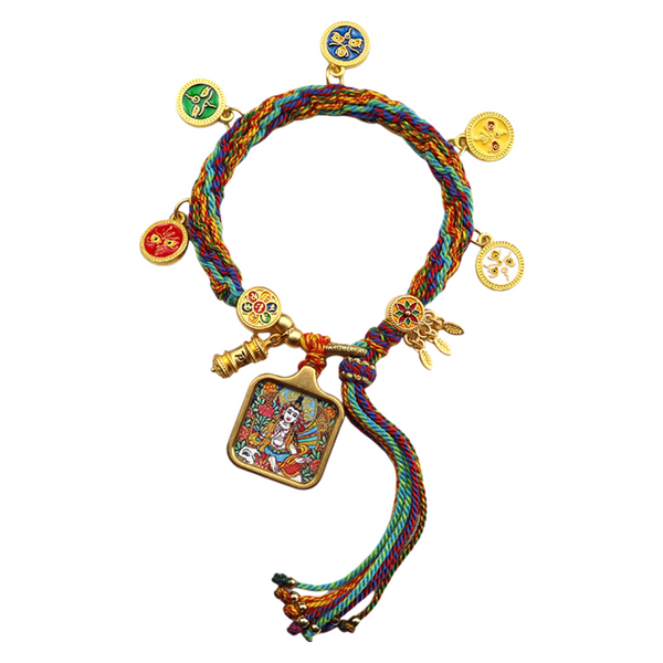 Samantabhadra — Hand-Painted Gilded Thangka Charm Bracelet (2D)