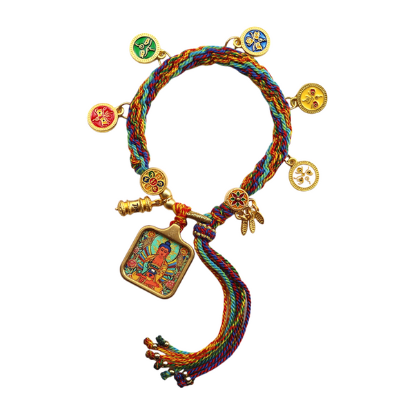 Amitabha Buddha — Hand-Painted Gilded Thangka Charm Bracelet (2D)
