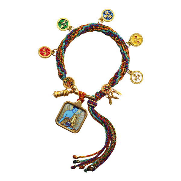 Medicine Buddha — Hand-Painted Gilded Thangka Charm Bracelet (2D)