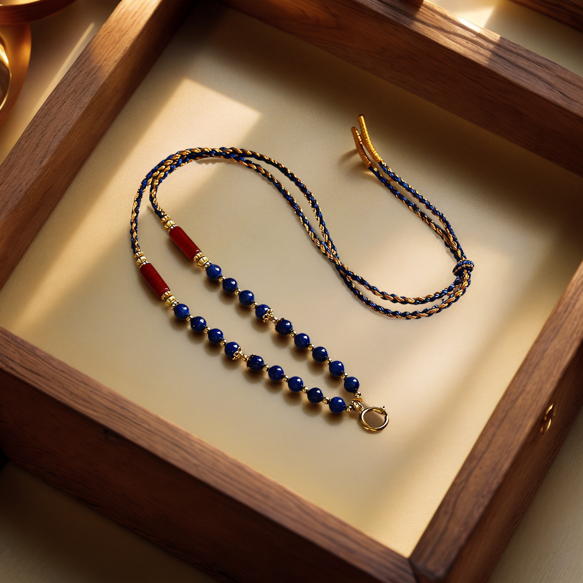 Hand-Braided Lapis Lazuli Pendant Cord — lifestyle view