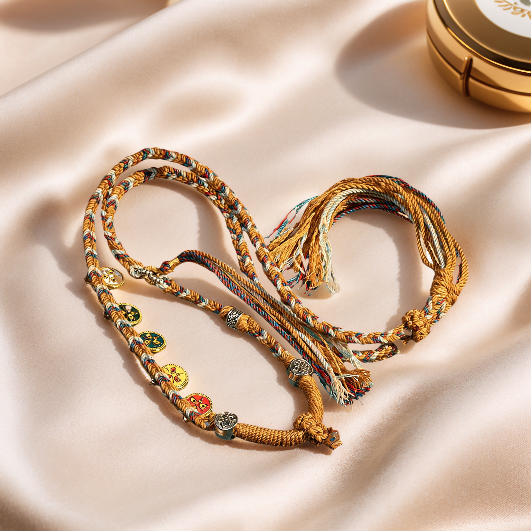 Handwoven Adjustable Cord, Five Wealth Path Knot — lifestyle view