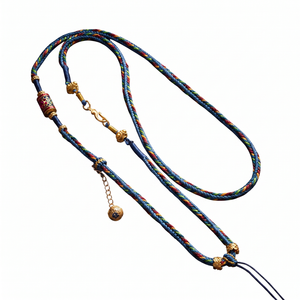 Handwoven Tibetan Pendant Cord — Tibetan Blue — product on white background
