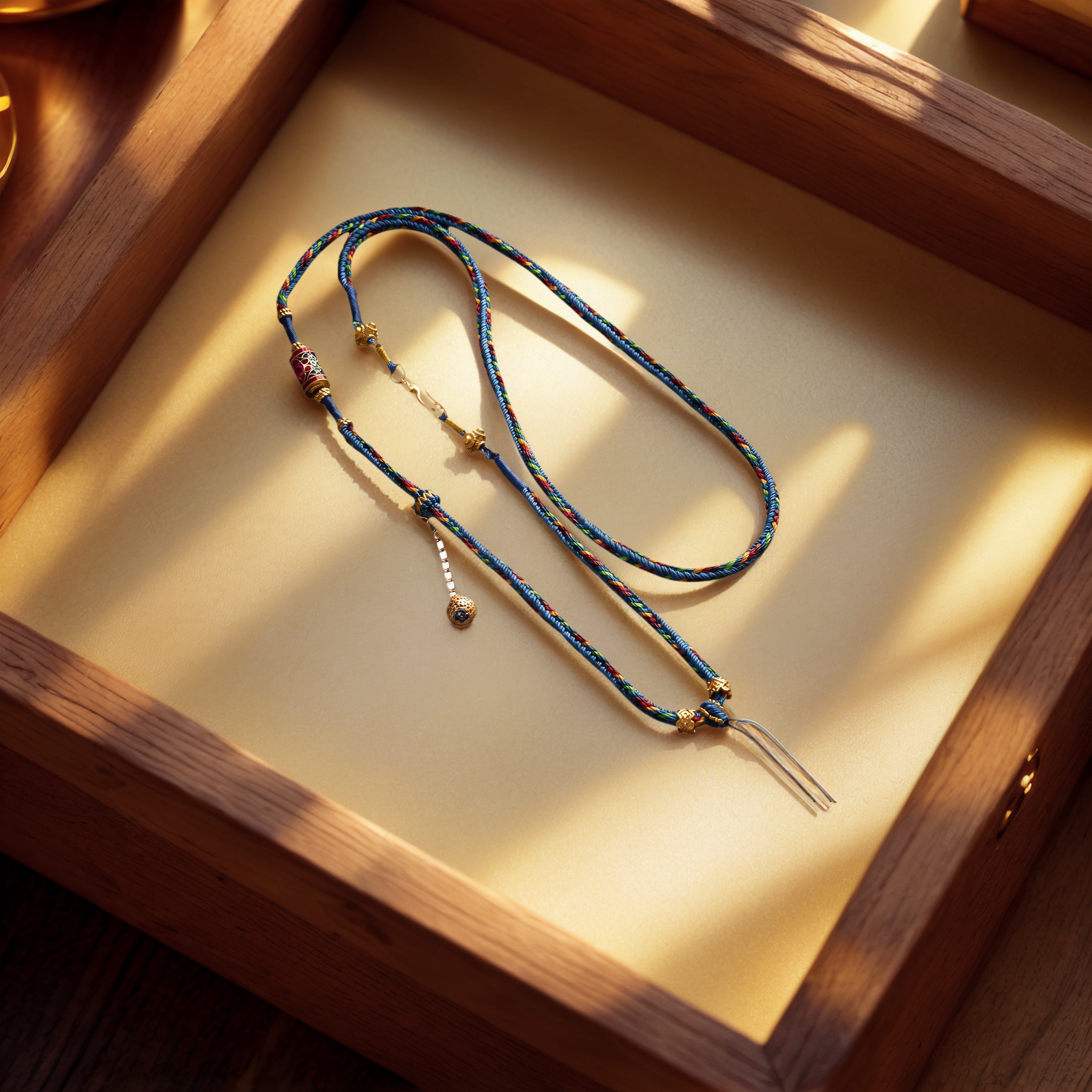 Handwoven Tibetan Pendant Cord — Tibetan Blue — lifestyle view