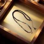 Natural Ebony & Beeswax Amber Pendant Chain — lifestyle view