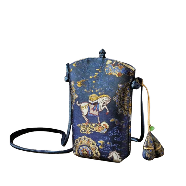 New Chinese-Style Embroidered Phone Bag — Blue