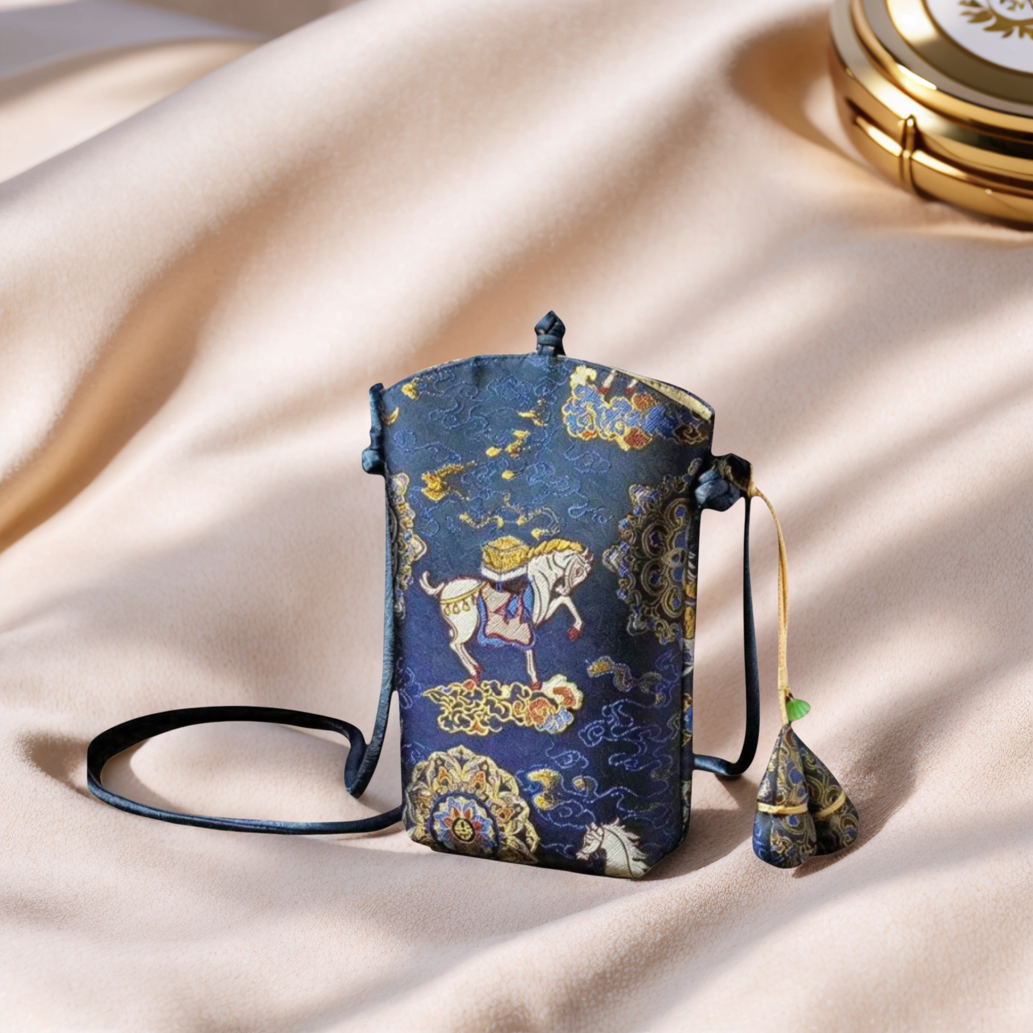 New Chinese-Style Embroidered Phone Bag — Blue — view 3