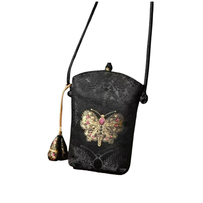 New Chinese-Style Embroidered Phone Bag — Black