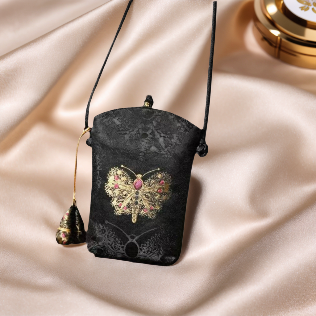 New Chinese-Style Embroidered Phone Bag — Black — view 2