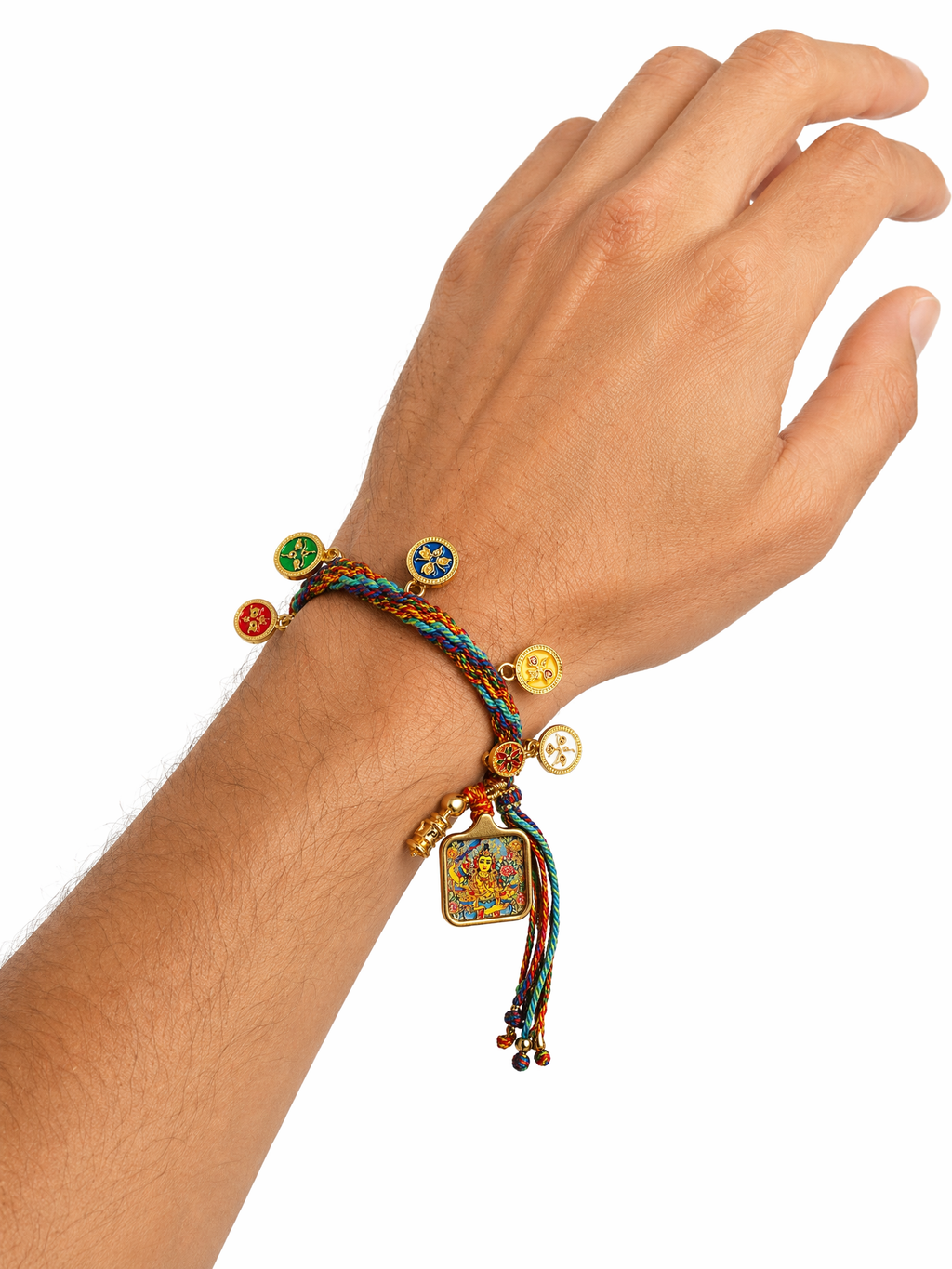Wuye Guardian — Hand-Painted Gilded Thangka Charm Bracelet (2D) — lifestyle view