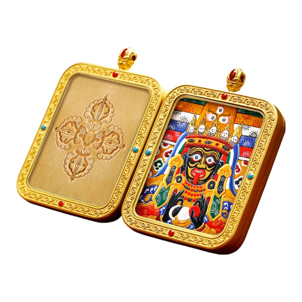Palden Lhamo — Hand-Carved Leather Thangka Pendant (2D)