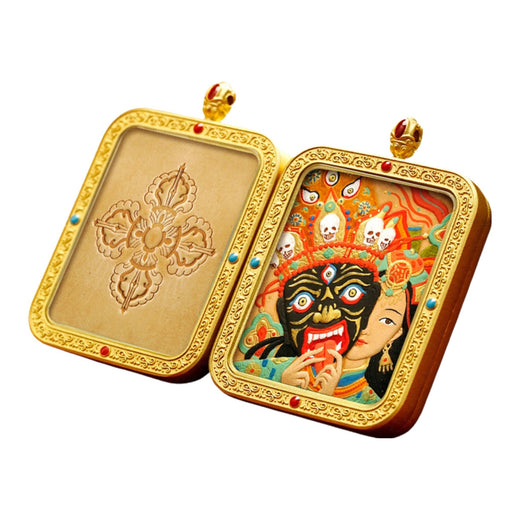Past & Present Life — Hand-Carved Leather Thangka Pendant (2D)