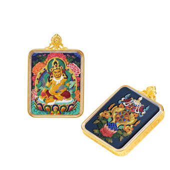 Yellow Jambhala — Hand-Painted Thangka Pendant, Full Color (2D)