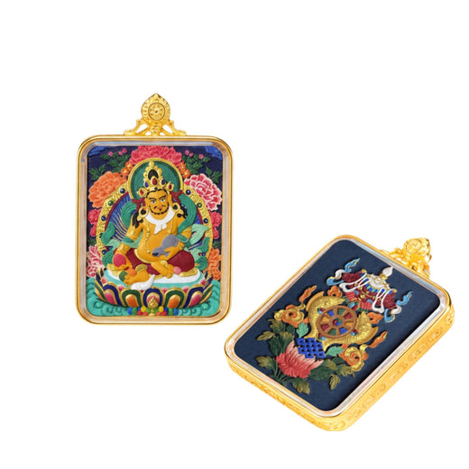 Yellow Jambhala — Hand-Painted Thangka Pendant, Full Color (2D)