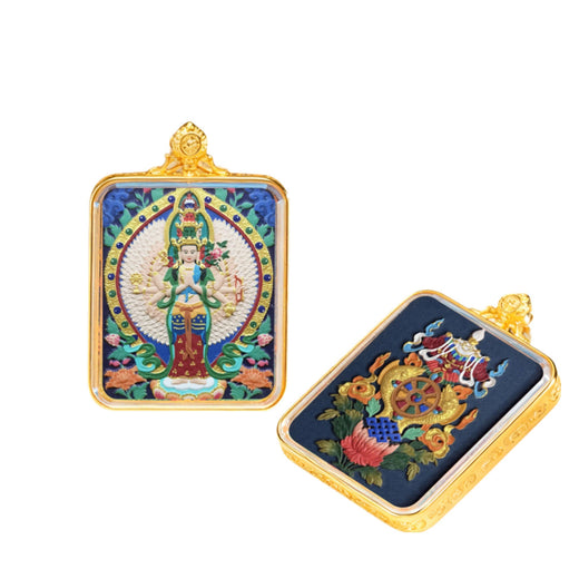 Thousand-Armed Avalokiteshvara — Hand-Painted Thangka Pendant, Full Color (2D)