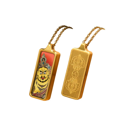 Yellow Jambhala — Mini Tibetan Thangka Pendant (2D)