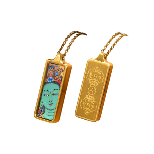 Green Tara — Mini Tibetan Thangka Pendant (2D)