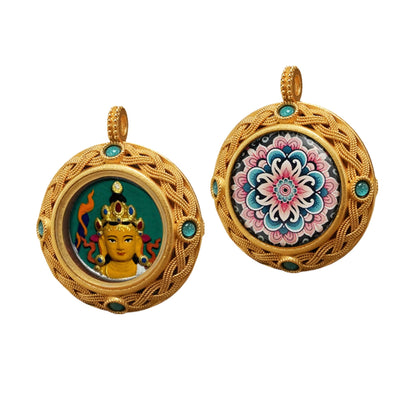 Manjushri — 3D Hand-Painted Tsatsa Relief Thangka Pendant
