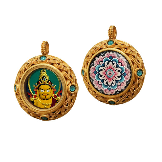 Yellow Jambhala Bust — 3D Hand-Painted Tsatsa Relief Thangka Pendant