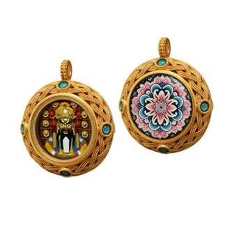 Mini Round Wuye — 3D Hand-Painted Tsatsa Relief Thangka Pendant