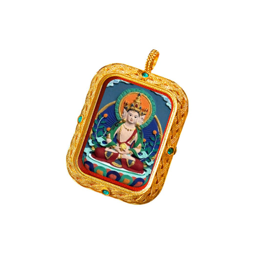 Vairocana Buddha — Hand-Painted Tsatsa Thangka Pendant, Deluxe (3D Relief)