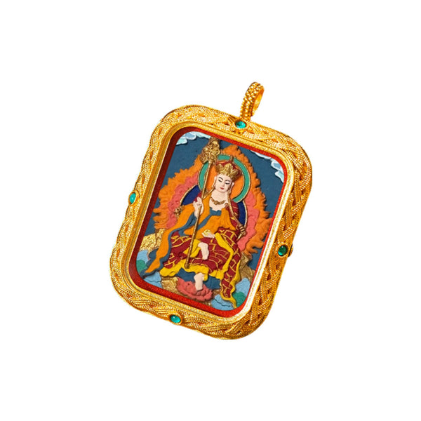 Ksitigarbha — Hand-Painted Tsatsa Thangka Pendant, Deluxe (3D Relief)