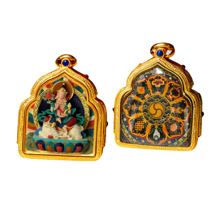 Samantabhadra — Hand-Painted Tibetan Thangka Pendant (3D Relief)
