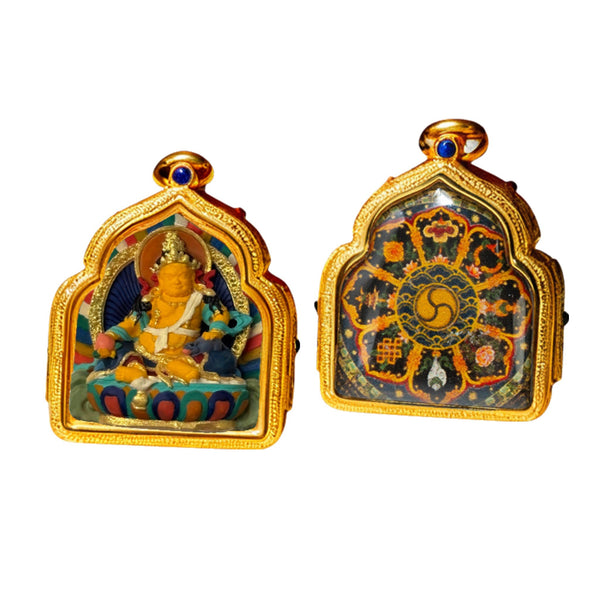 Yellow Jambhala — Hand-Painted Tibetan Thangka Pendant (3D Relief)