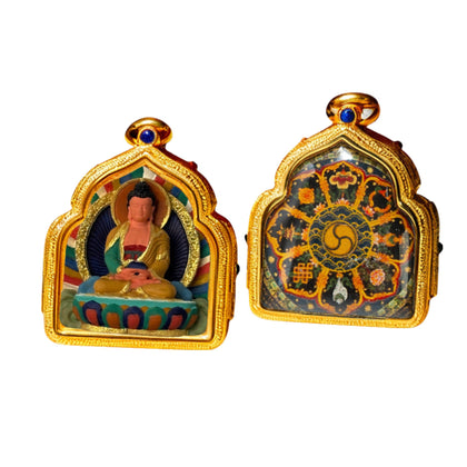 Amitabha Buddha — Hand-Painted Tibetan Thangka Pendant (3D Relief)