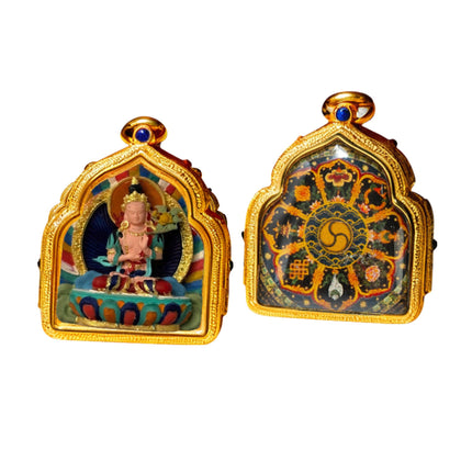 Mahasthamaprapta — Hand-Painted Tibetan Thangka Pendant (3D Relief)