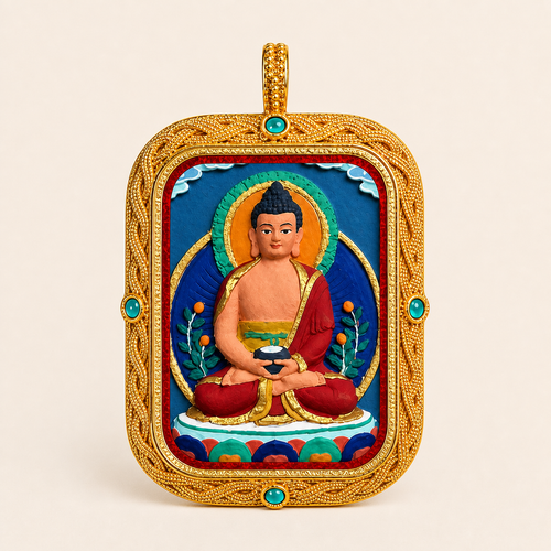 Eastern Luck Amitabha Buddha Deluxe 3D relief Tsatsa pendant — front view — image 1 of 10