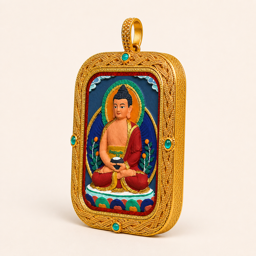 Eastern Luck Amitabha Buddha Deluxe 3D relief Tsatsa pendant — 45 degree side view — image 2 of 10