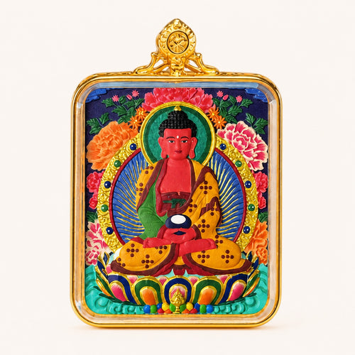 Eastern Luck amitabha buddha hand painted thangka pendant full color image 1 of 10
