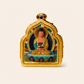 Amitabha Buddha — Hand-Painted Tibetan Thangka Pendant (3D Relief)