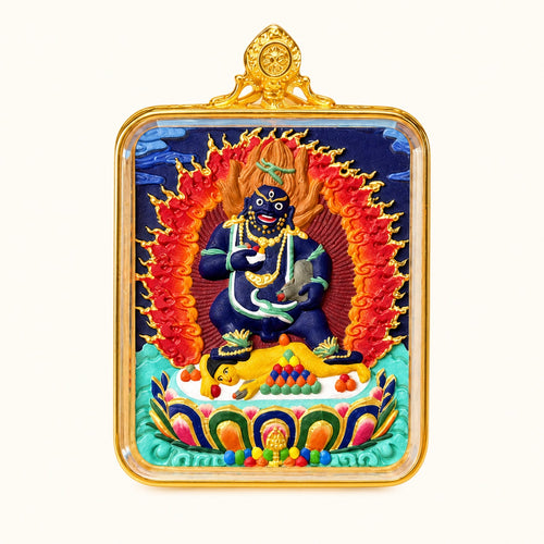 Eastern Luck black jambhala hand painted thangka pendant full color image 1 of 10