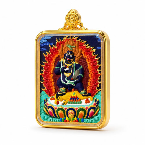 Eastern Luck black jambhala hand painted thangka pendant full color image 2 of 10