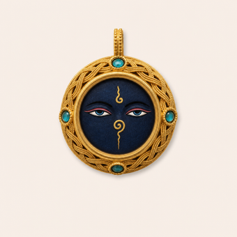 Black Wisdom Eyes — 3D Hand-Painted Tsatsa Relief Thangka Pendant
