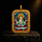 Eastern Luck Four-Armed Avalokiteshvara Deluxe 3D relief Tsatsa pendant — dark stone display — image 3 of 10