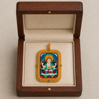 Eastern Luck Four-Armed Avalokiteshvara Deluxe 3D relief Tsatsa pendant — open walnut gift box — image 10 of 10