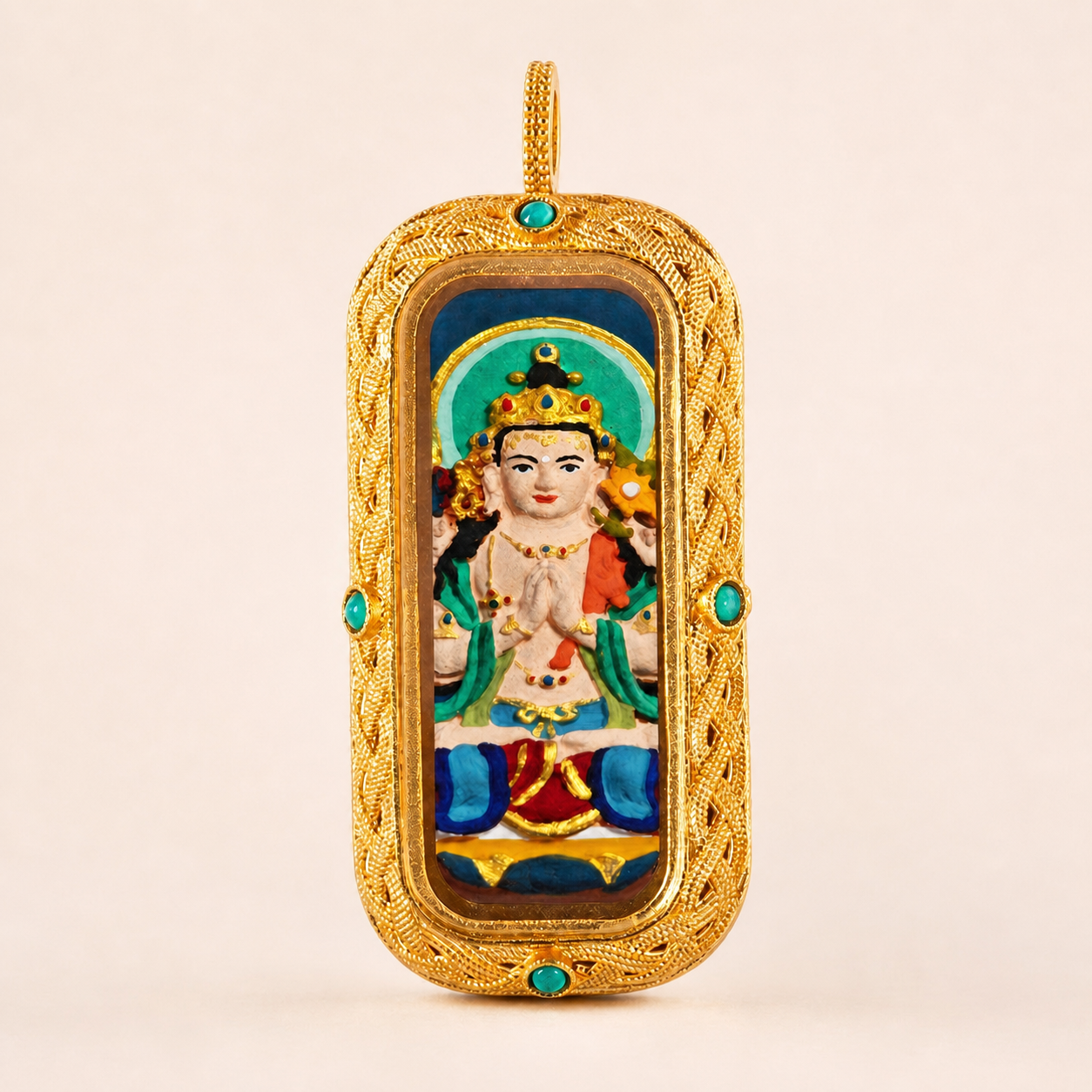 Eastern Luck Four-Armed Avalokiteshvara 3D hand-painted tsatsa pendant zodiac series image 1 of 10