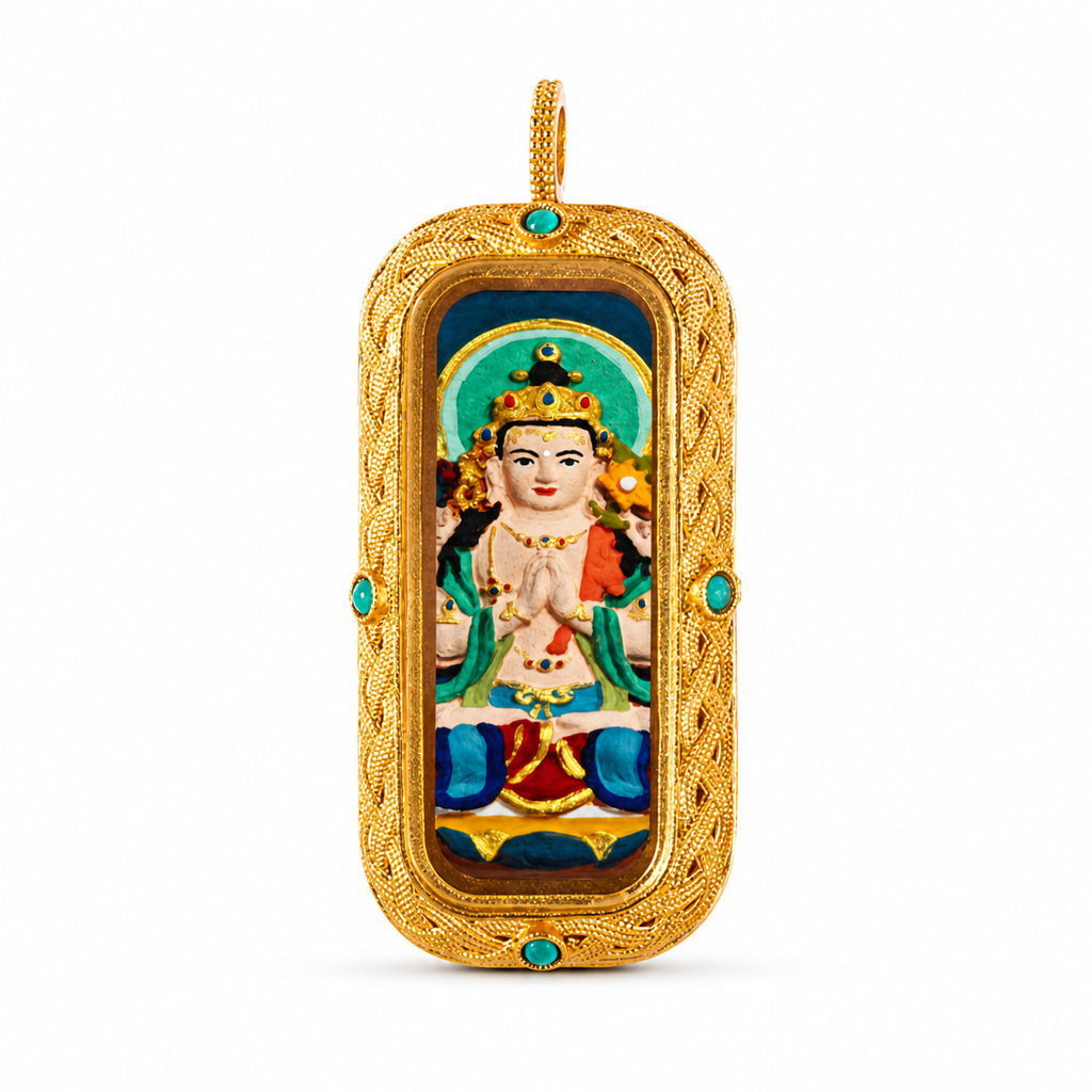 Eastern Luck Four-Armed Avalokiteshvara 3D hand-painted tsatsa pendant zodiac series image 2 of 10