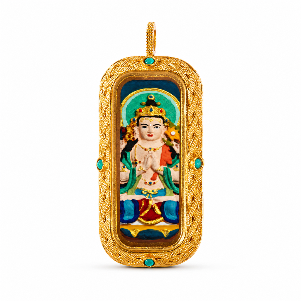 Eastern Luck Four-Armed Avalokiteshvara 3D hand-painted tsatsa pendant zodiac series image 2 of 10