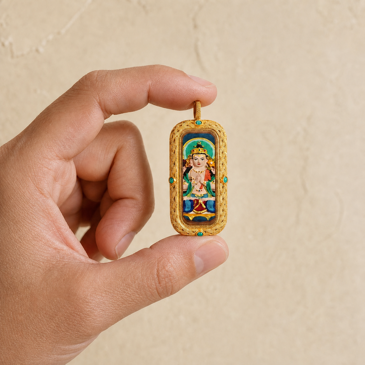 Eastern Luck Four-Armed Avalokiteshvara 3D hand-painted tsatsa pendant zodiac series image 4 of 10