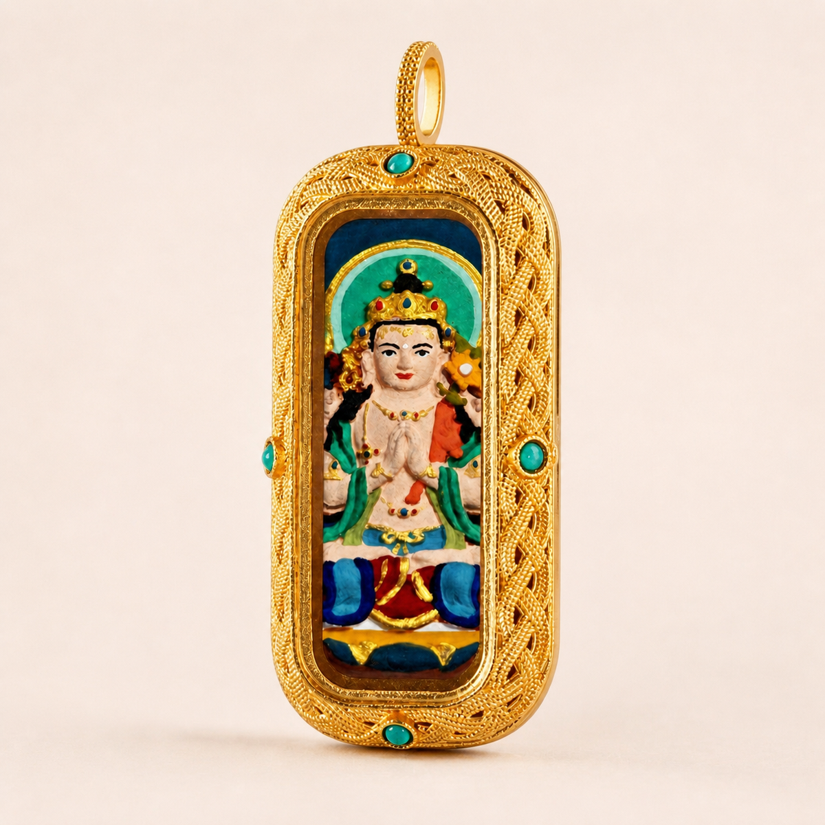 Eastern Luck Four-Armed Avalokiteshvara 3D hand-painted tsatsa pendant zodiac series image 8 of 10