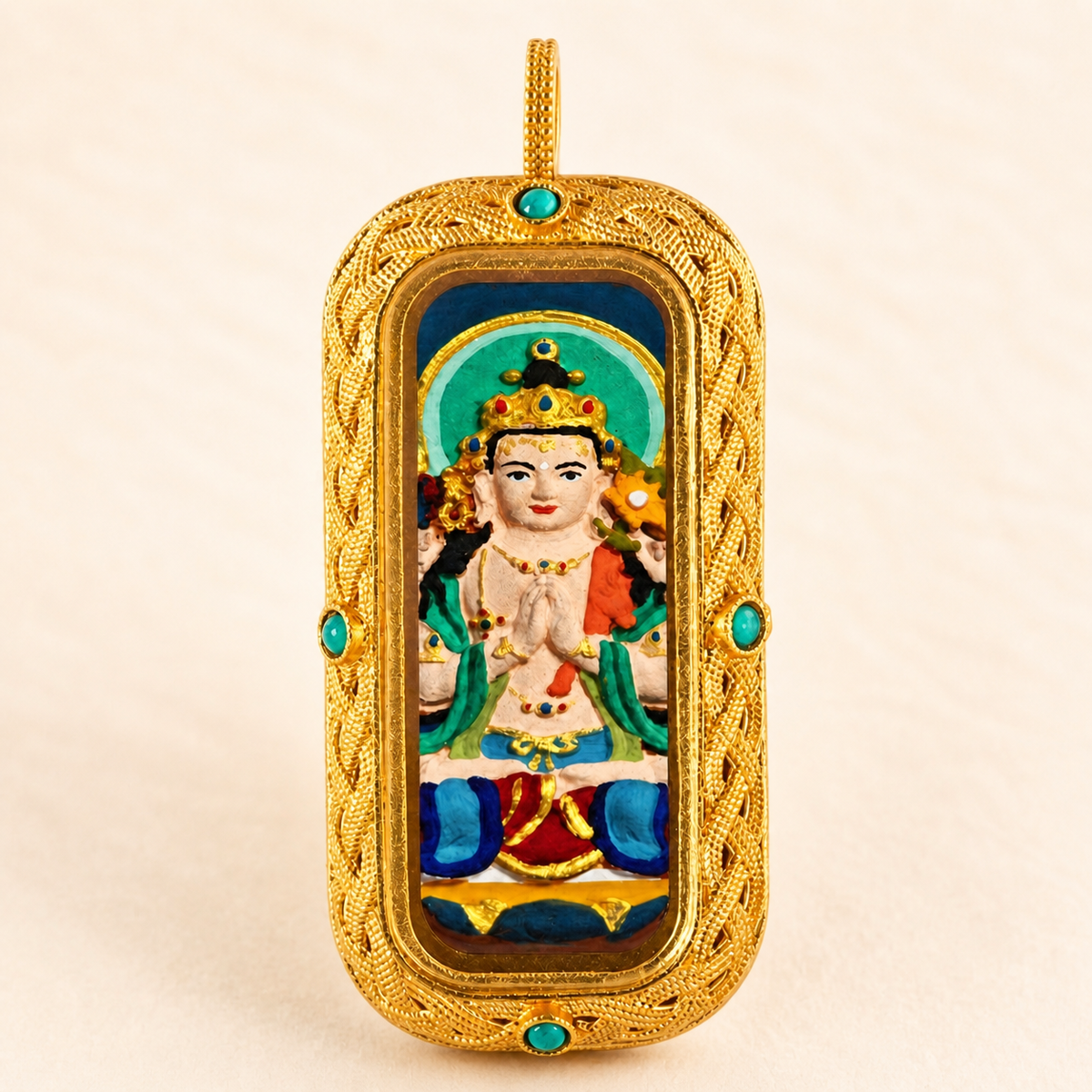 Eastern Luck Four-Armed Avalokiteshvara 3D hand-painted tsatsa pendant zodiac series image 9 of 10