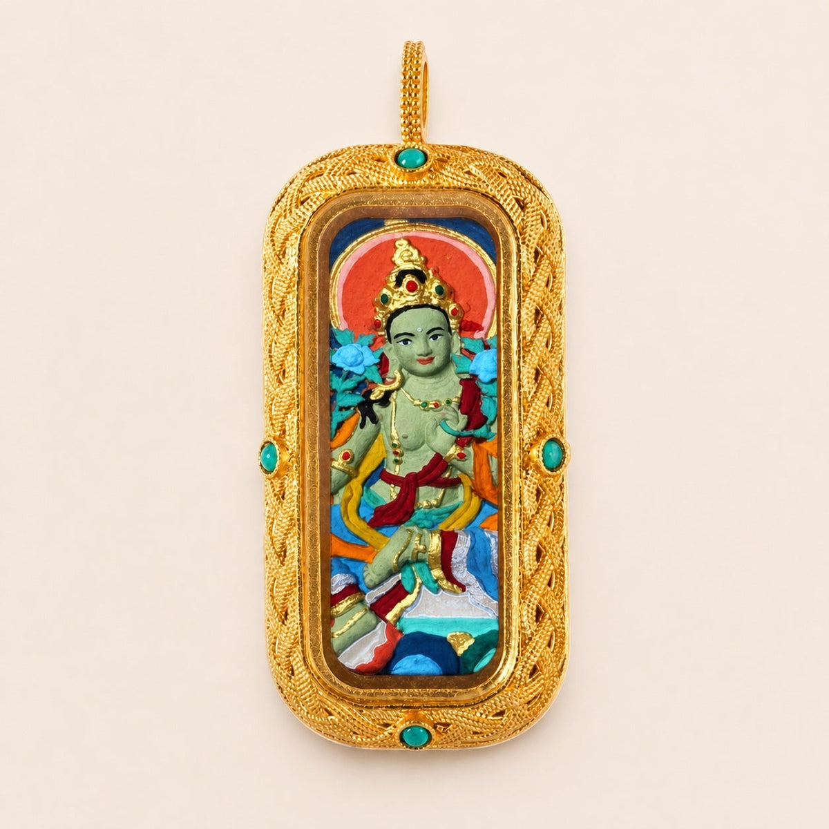 Eastern Luck green tara 3d hand painted tsatsa pendant zodiac series image 1 of 10